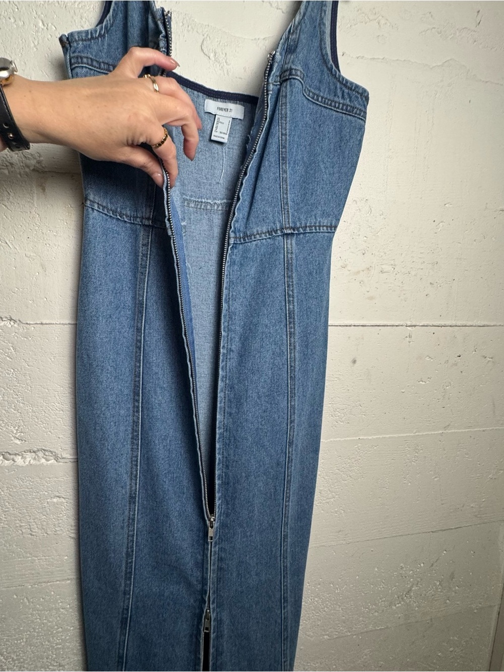 Classic Denim Midi Dress S full Front Zip Bodycon Cotton Western Jean Western - Picture 6 of 12